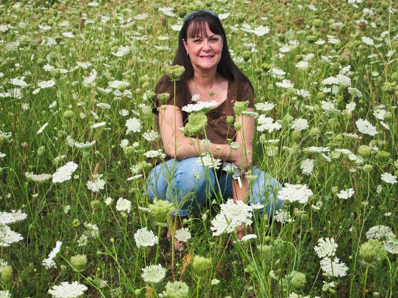 Bobbie in a field of flowers