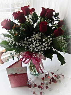 Valentines Day roses and card